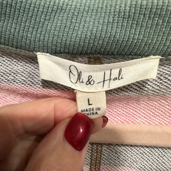 Oli & Hali Pink and Brown Striped Polo with Floral Accents - Picture 3 of 9